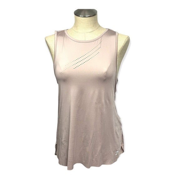 𝅺gymshark Taupe Laser Cut Tank, Open Drape Back, Medium - Picture 1 of 9